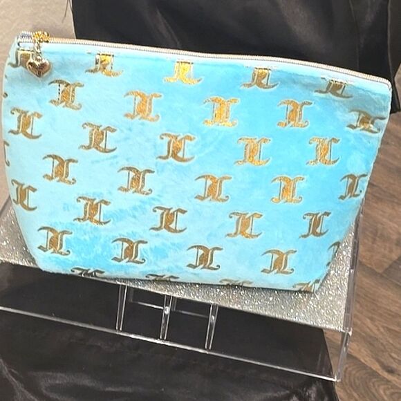 Juicy Couture JC Gold Foiled Logo Velour Cosmetic Pouch - Picture 3 of 6